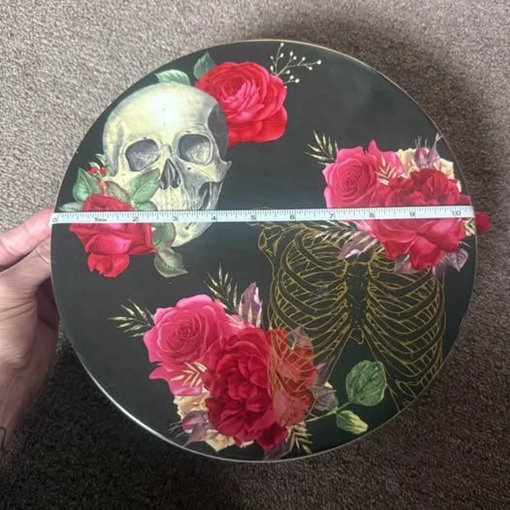 Monterey Bay Gothic Skull & Rose Porcelain Cake Stand - 10.75